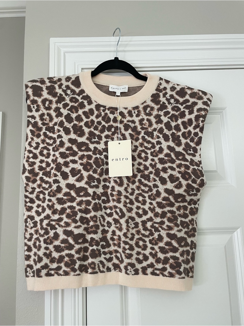 entro Leopard Print Knit Tank Top in Brown and Cream